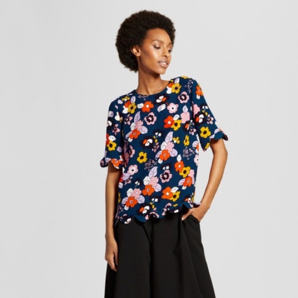 Victoria Beckham for Target Floral Print Scallop Trim Short Sleeve Small